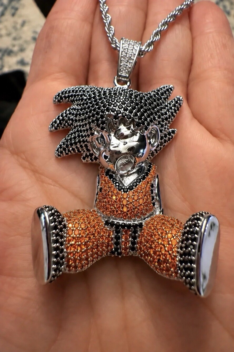 Moissanite Goku Dragonball Z Pendant + 22” Rope Chain